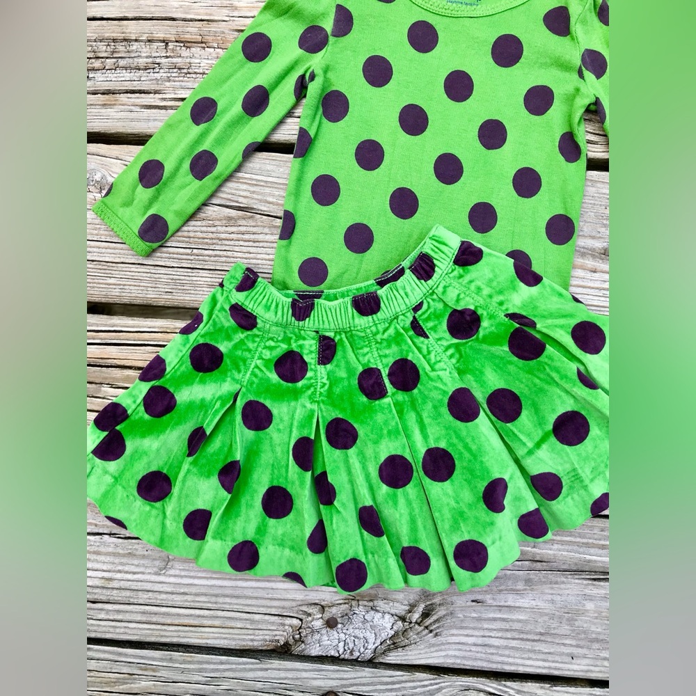 3T Girls GAP Green Polka Dot Set Skirt Knit Top Shirt Holiday Fun Outfit 3 Years - Picture 12 of 13